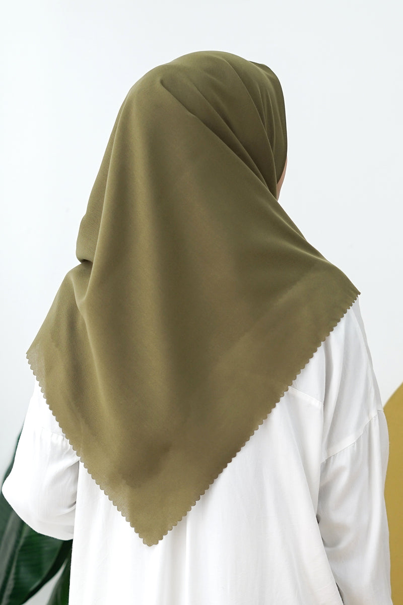 Hijab Aara Plain Lasercut Army
