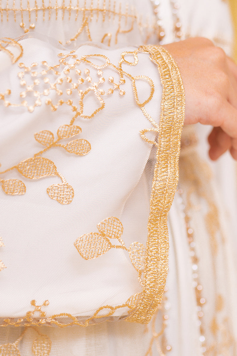 Abaya Azzahra ivory Embroidery 2 in 1 - Canary
