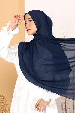 Hijab Pashmina Afsana  Embroidery  Navy