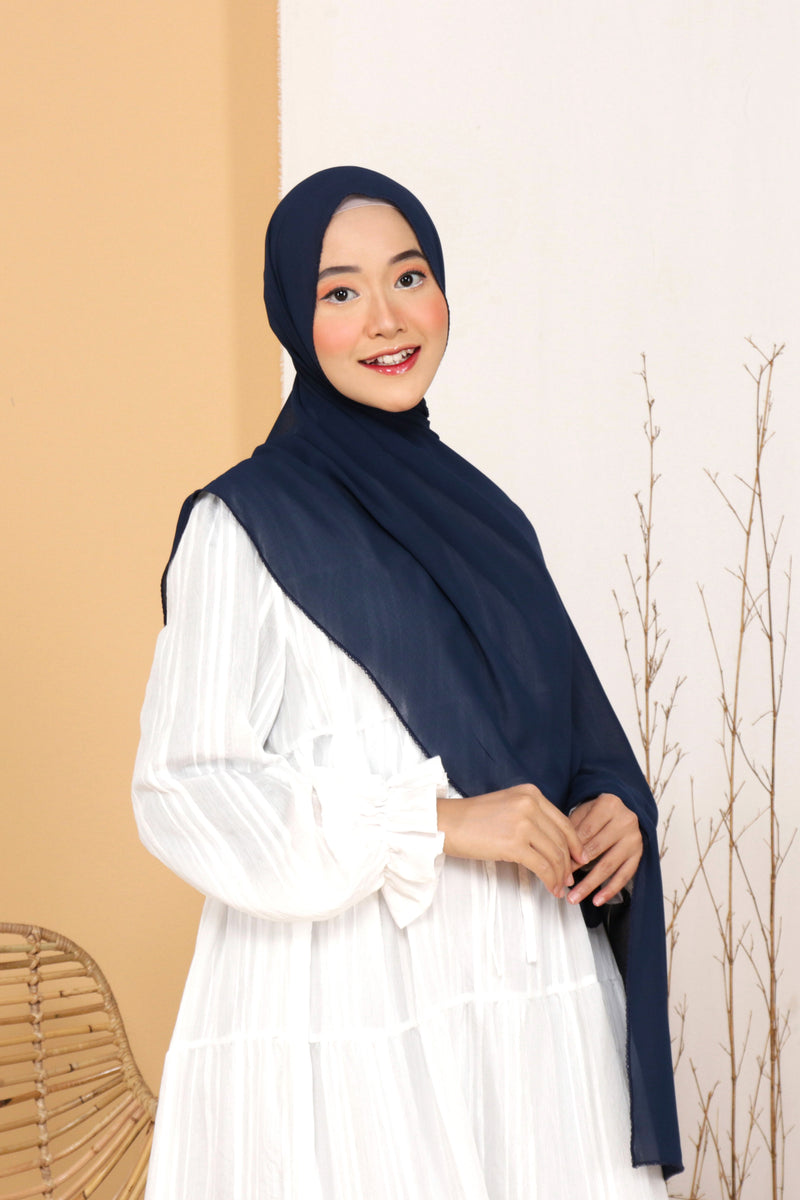 Hijab Pashmina Afsana  Embroidery  Navy