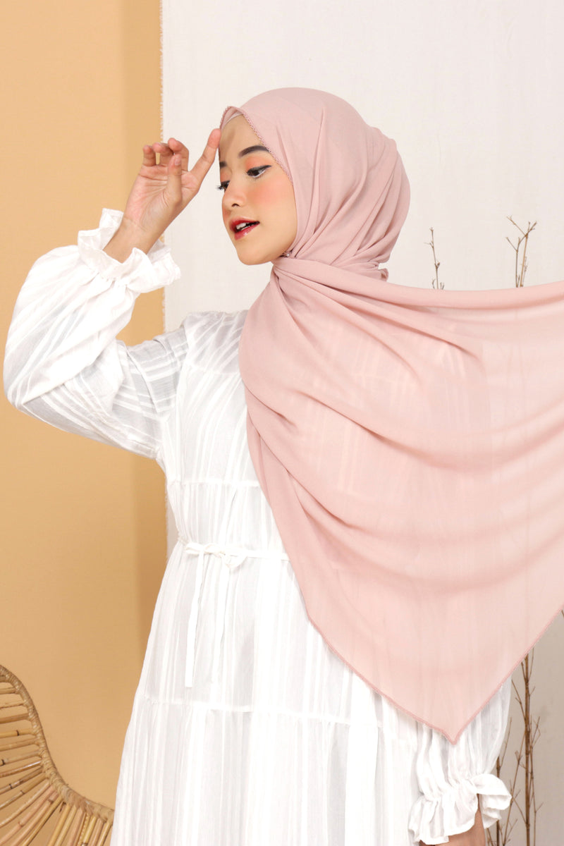 Hijab Pashmina Afsana Embroidery  Baby Pink
